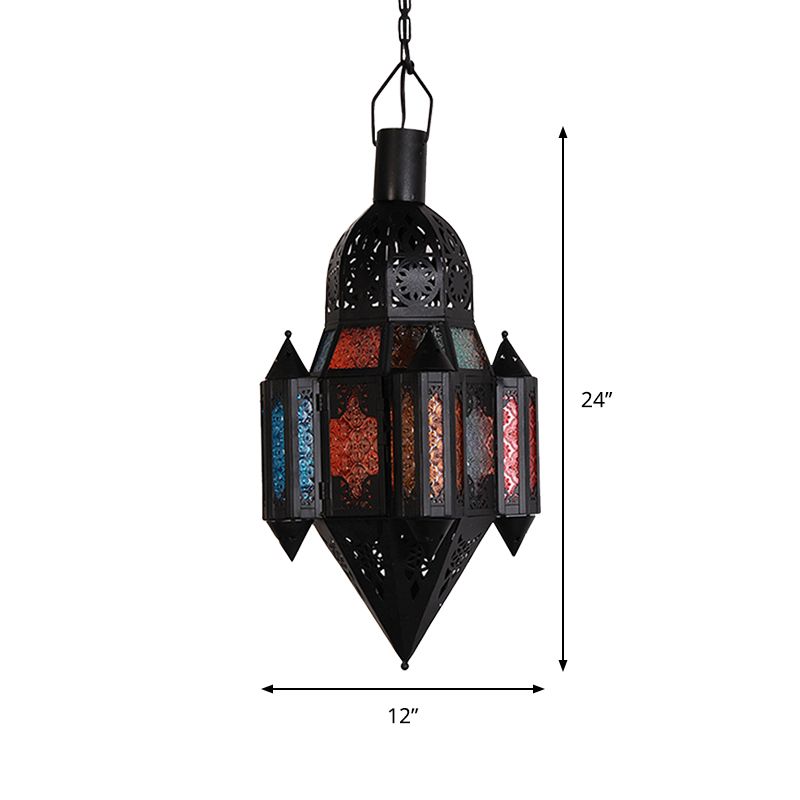 Lantern Metallic Hanging Lighting Art Deco 1 Head Living Room Pendant Lamp in Black, 5"/5.5"/9.5" Wide