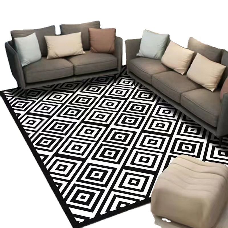 White Graphic Rug Polyester Modern Rug Stain Resistant Rug for Living Room