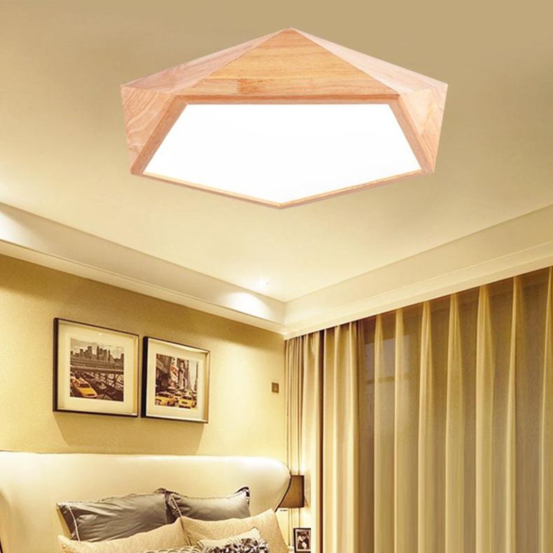 Accesorio de iluminación LED geométrico Lámpara de techo de montaje empotrado para sala de estar de madera moderna con 1 luz, 15 "/ 19" de ancho
