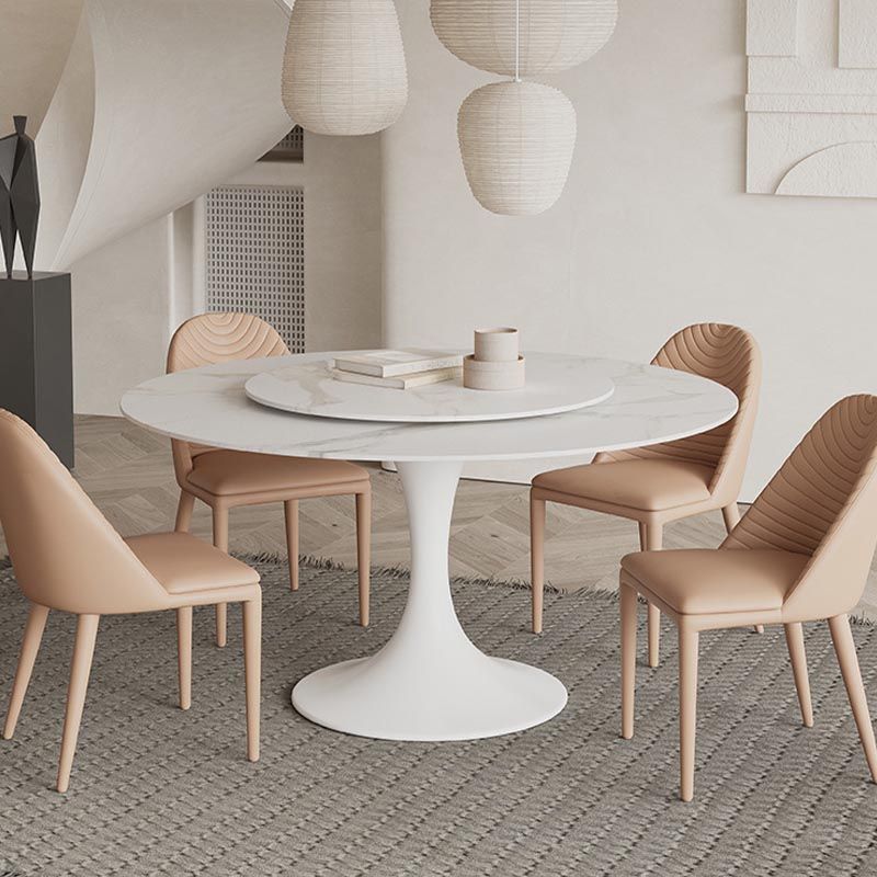 Table à manger ronde contemporaine en pierre, finition mate, Table tulipe pour la maison