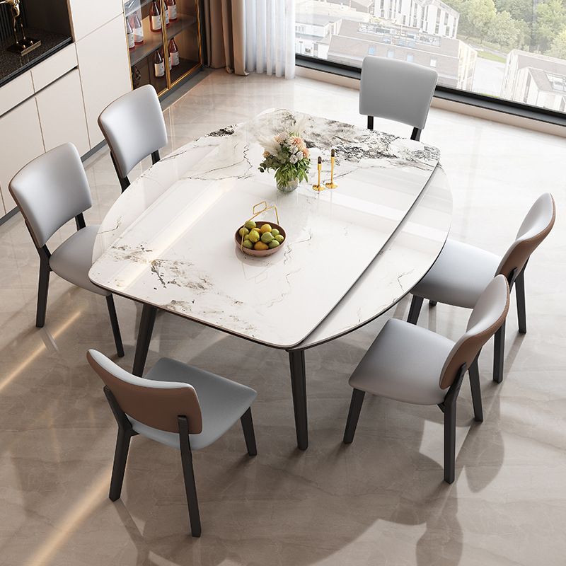 Modern Extendable Stone Dining Table Wood Base Table for Dining Room