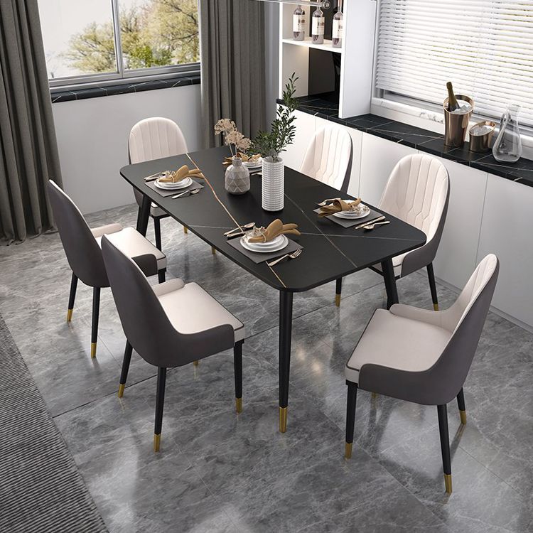 Industrial Sintered Stone Table for Restaurant Rectangle Black Kitchen Table with 4 Legs