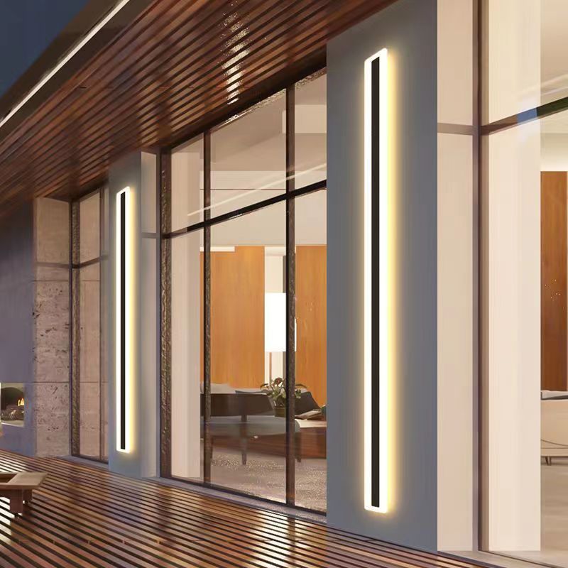 Linear Outside Wall Light Fixture Modern Metal 1 Light in Black Finish