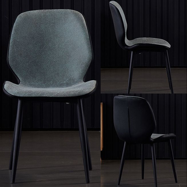 Chaises de salle à manger sans accoudoirs en cuir modernes, chaise latérale à oreilles avec pieds noirs