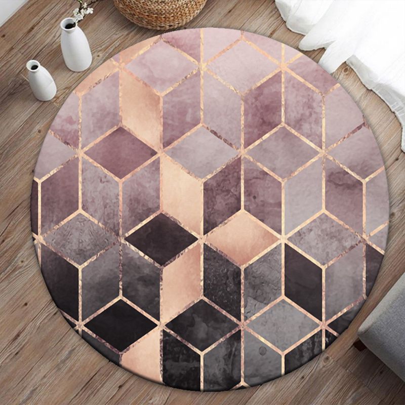 Modern Geometric Print Rug Black Polyester Area Carpet Stain Resistant Rug for Living Room