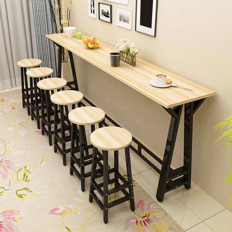 Modern Wood Rectangle Bar Table Metal Base for Milk Tea Shop