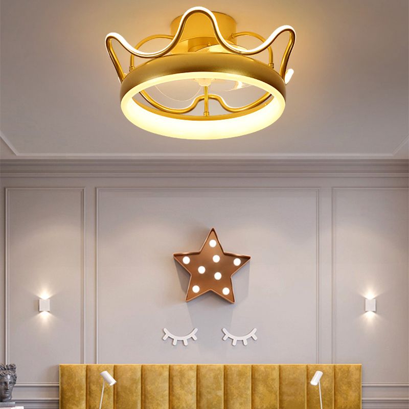 Kronenförmige Schlafzimmer Deckenventilator Lampe Acryl Moderne LED Semi Flush Light