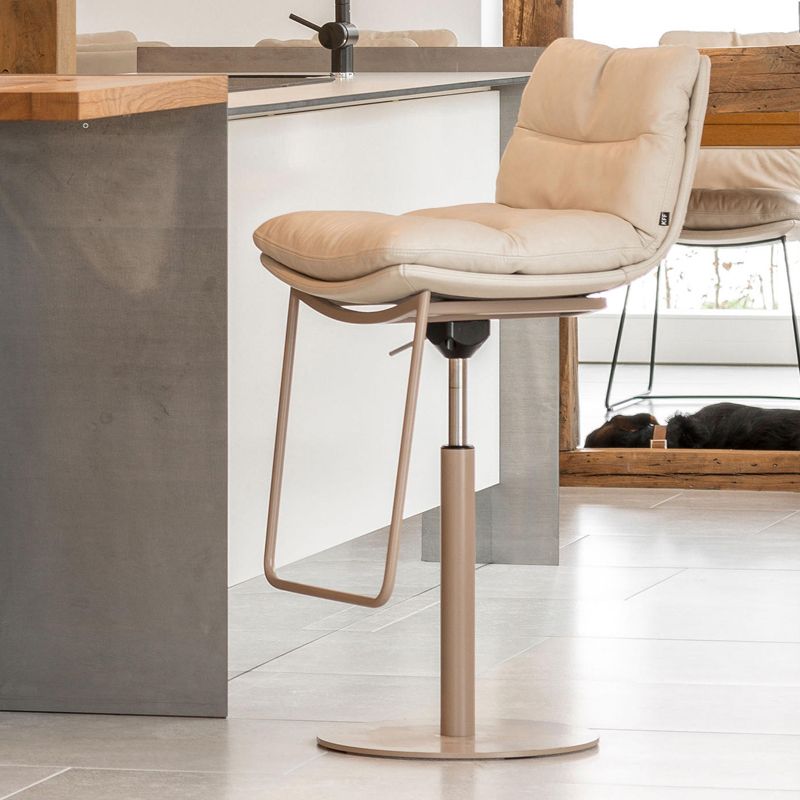 White Adjustable Height Bar Stools Industrial Faux Leather Stools