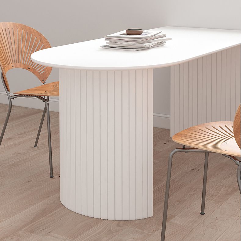 Irregular Shape Dining Table in White Modern Island Table with Double Pedestal