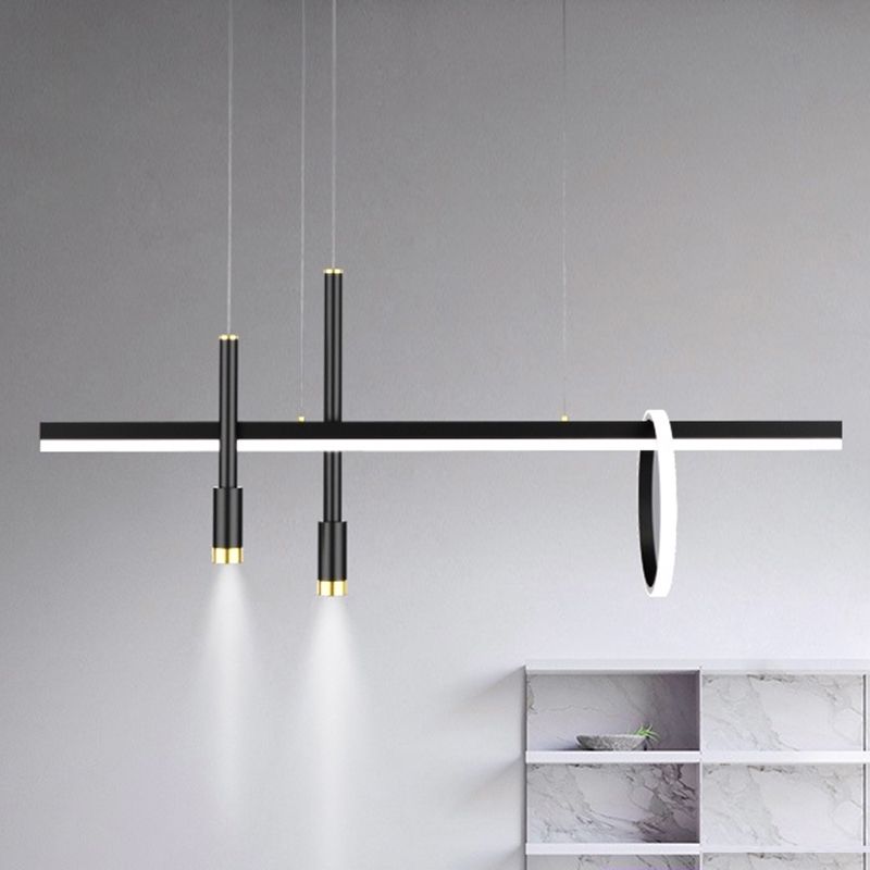 Luce a ciondolo a LED LED LINEAR BLACE Light a soffitto in ferro battuto in stile moderno con tonalità in alluminio