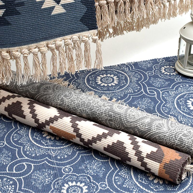 Boho Geometric Indoor Rug Multi Color Cotton Rug Machine Washable Area Carpet for Living Room