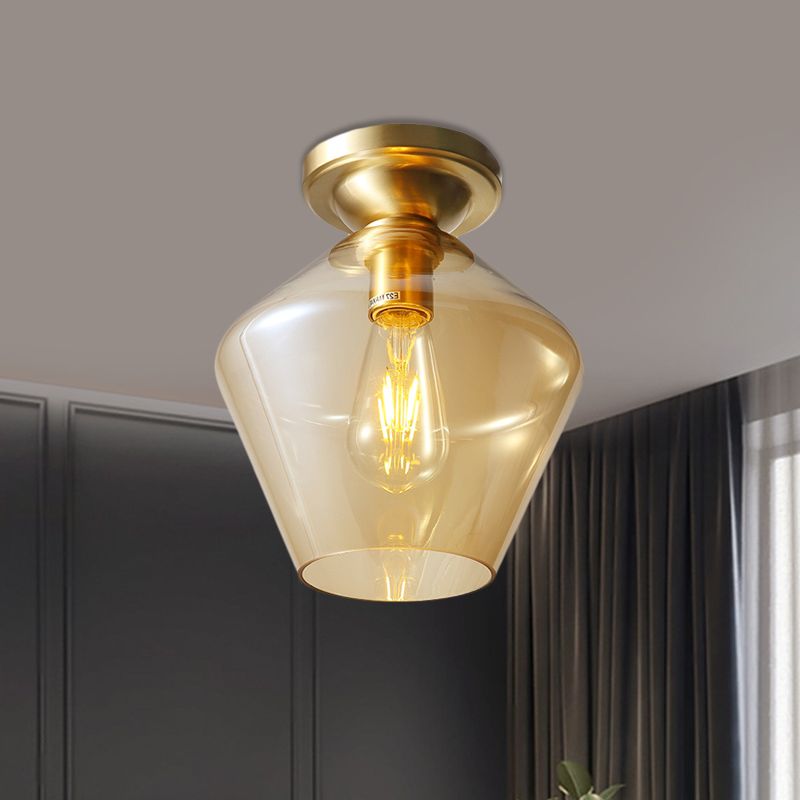 Losange encastré médiéval Cognac verre unique 9 "/ 15" large plafonnier en laiton