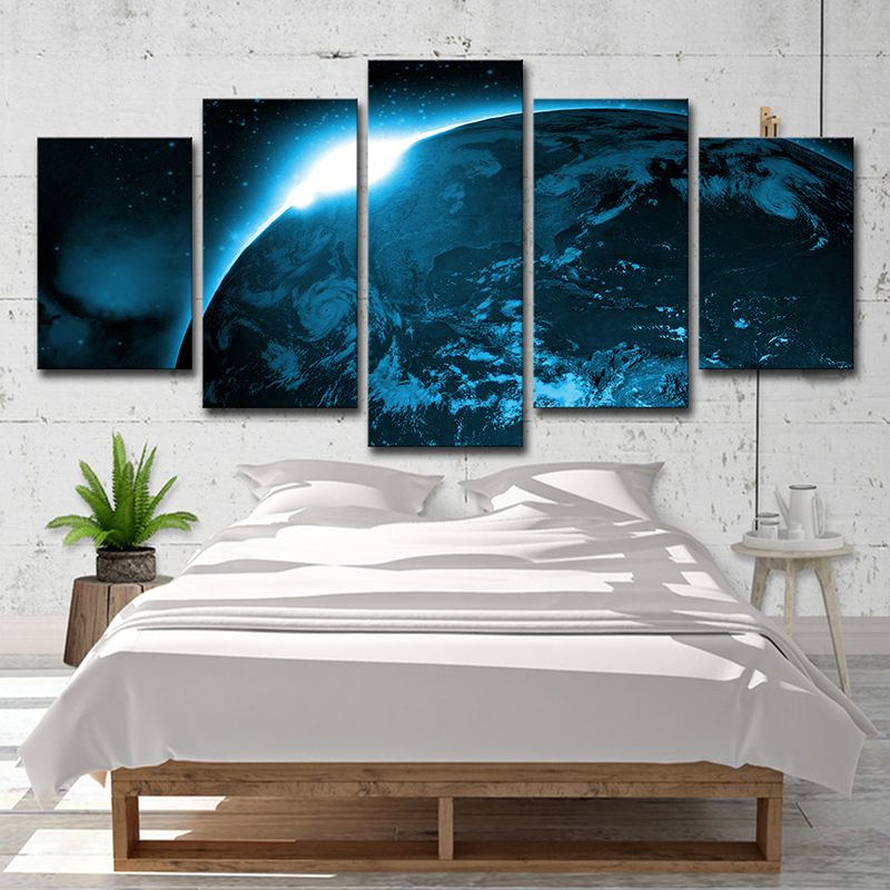 Cosmos the Earth Canvas Art Multi-Piece Sci-Fi Dining Room Wall Decor in Dark Blue