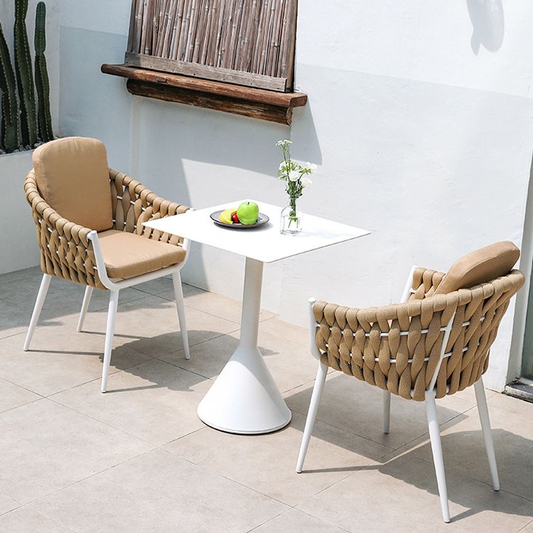 Tropical Faux Rattan Outdoor Chair with Removable Cushion and Arm