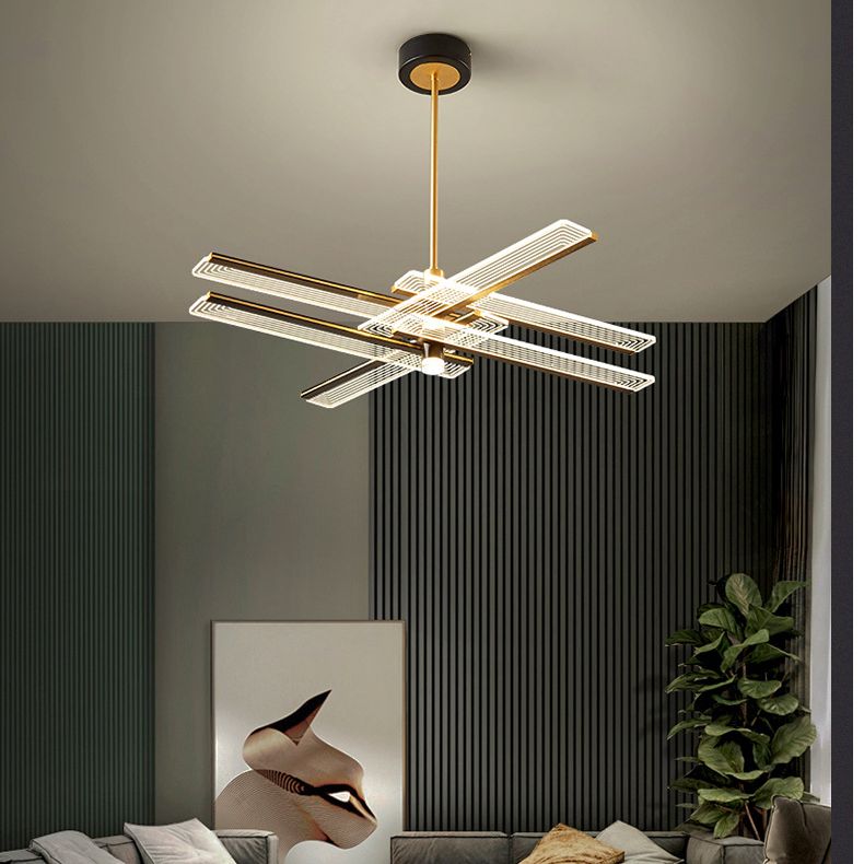 Rectangular Panel Hanging Light Fixture Modern Acrylic Black LED Chandelier for Living Room