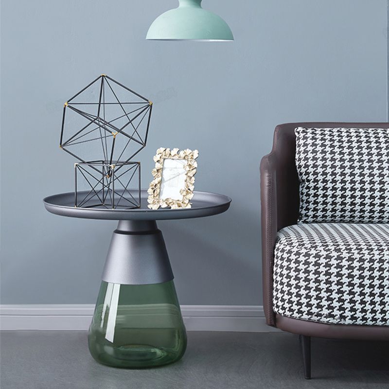 Mid-century Modern Style Round Metal Table with Glass Bottom Coffee Table