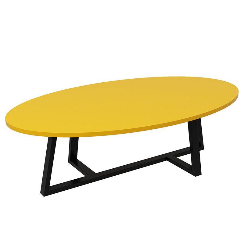Metal Cross Legs Cocktail Table Wooden Oval Top Coffee Table
