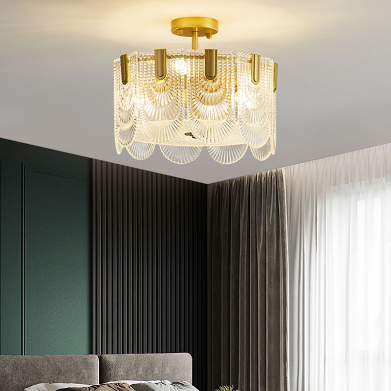 Round Shape Ceiling Lamp Modern Simple Style Iron Flush Mount with Glass Lampshade for Bedroom