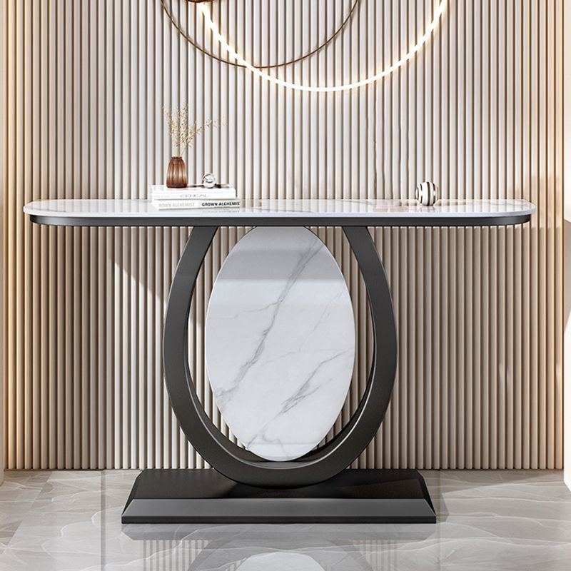 Glam Stone Accent Table Half Moon Console Sofa Table for Hall
