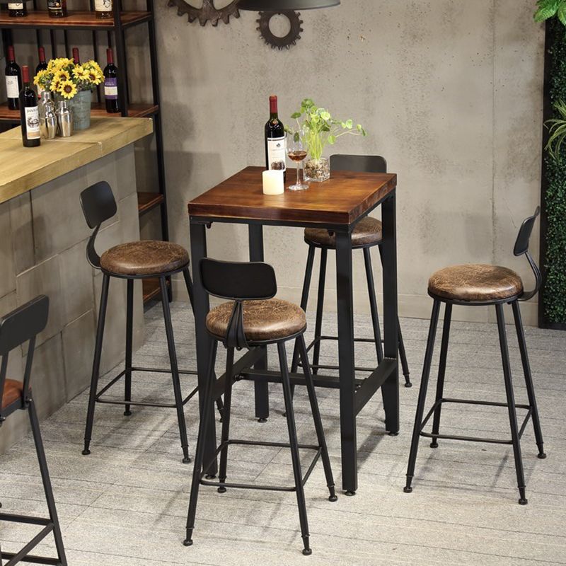 Industrial 1/3/4/5 Pieces Bar Table Set Square Pine Wood Counter Table with High Stools