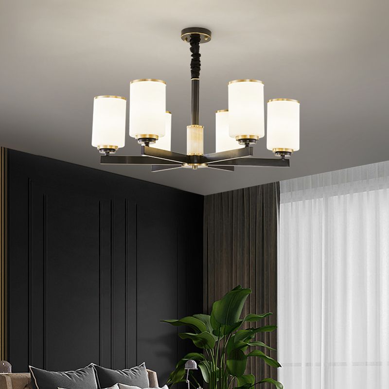 Modern Concise Pendant Light Metal Cylindrical Chandelier with Glass Shade