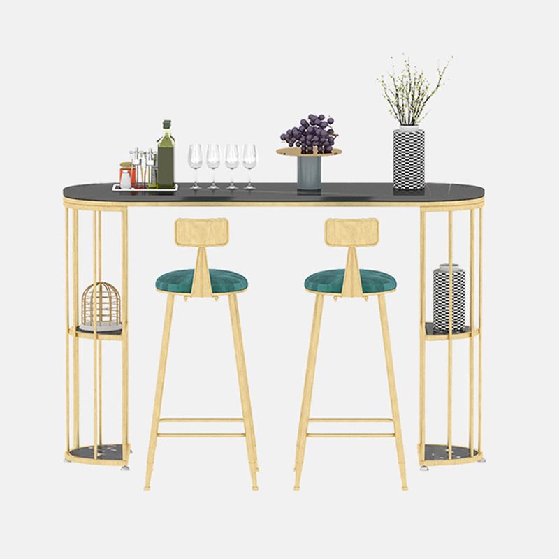 Glam Style Bar Table Stone Oval Bistro Bar Desk with Storage