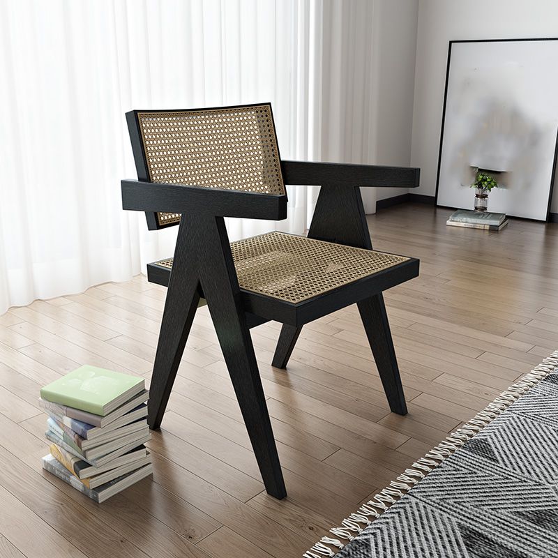 Traditional Style Dining Chair Solid Wood Cane Back Arm Chair for Home