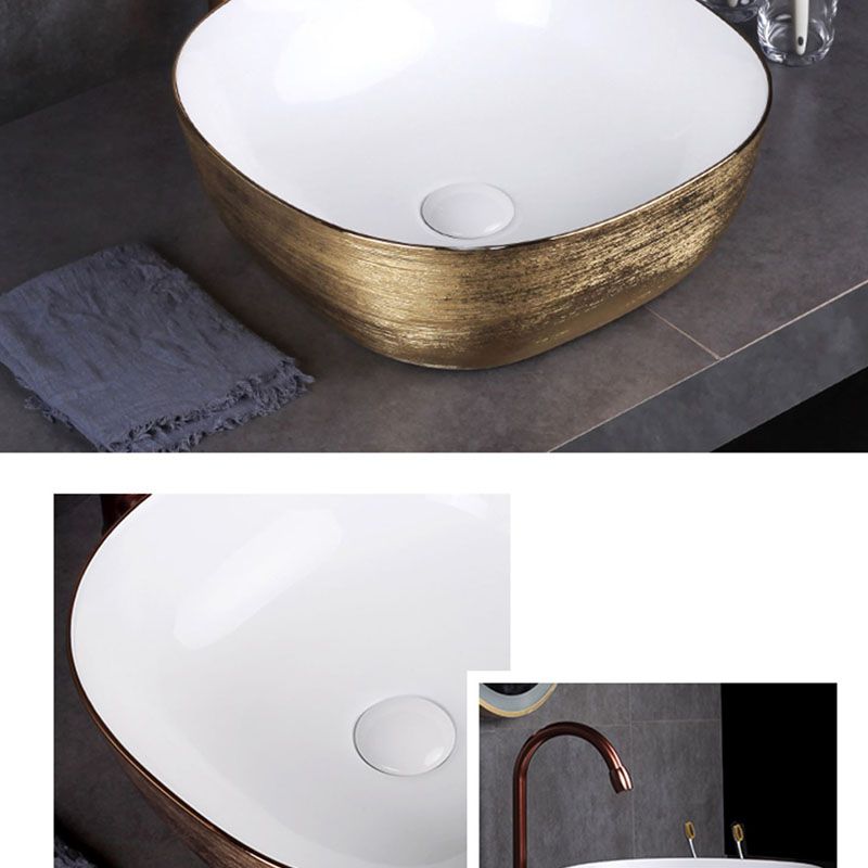 Modern Bathroom Sink with Pop-Up Drain Porcelain Round Vessel Bathroom Sink without Faucet
