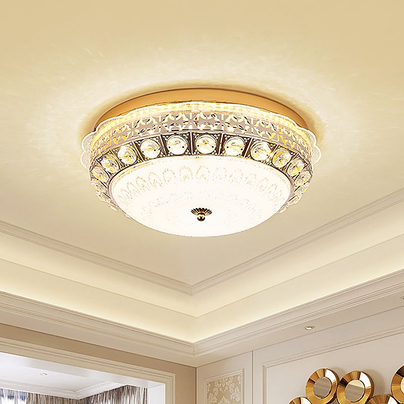 Crystal Bowl Flush Ceiling Light Classic Bedroom 16"/19.5" Wide LED Flush Mount Light Fixture in White