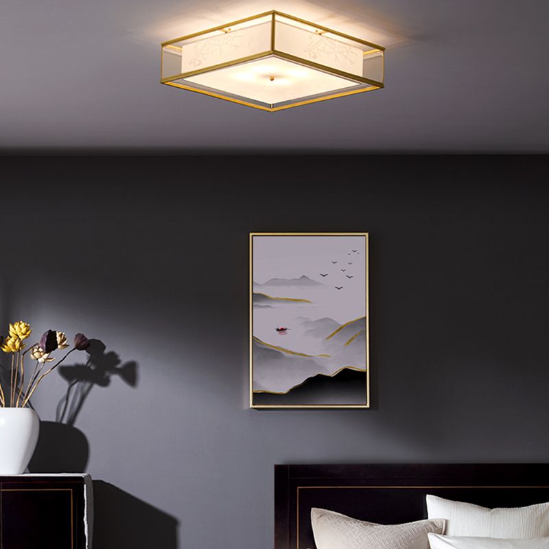 Plafonnier à abat-jour en tissu, lampe encastrée multi-ampoules de Style asiatique pour le salon