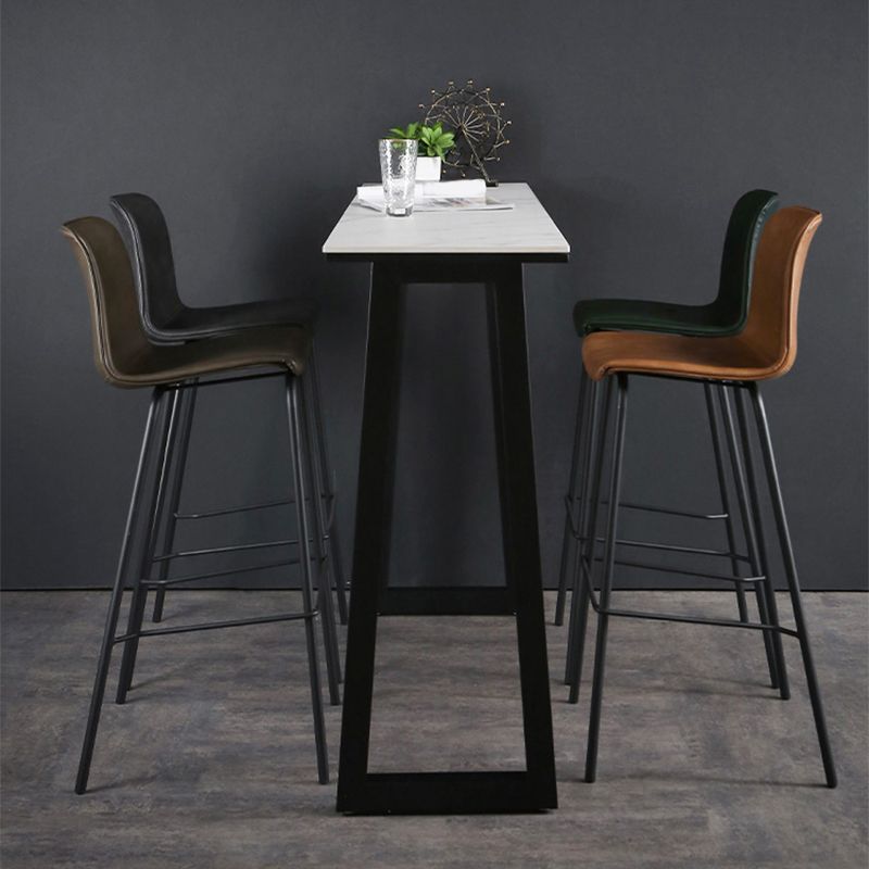Faux Leather Dining Stools Low Back Bucket Bar Stools with Metal Legs