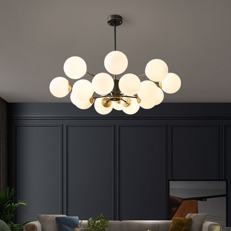 Copper Chandelier Lighting Multi-Head Hanging Light Fixtures with White Glass Shade