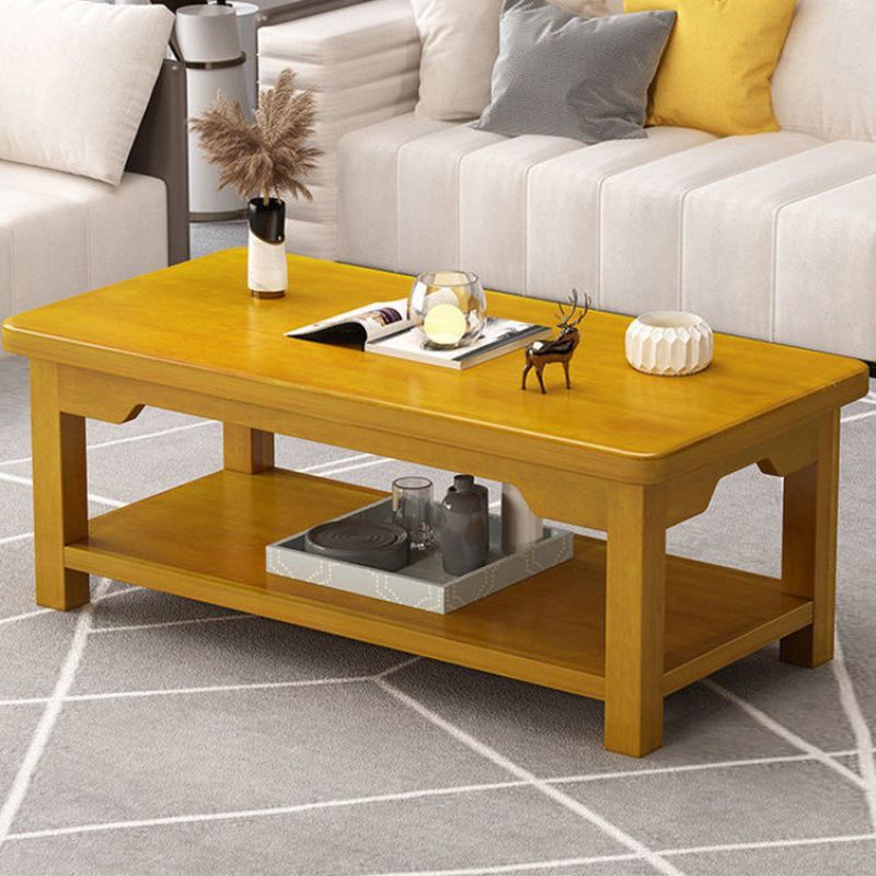 Modern 4 Legs Solid Wood Rectangular with Storage Shelf Single Coffee Table