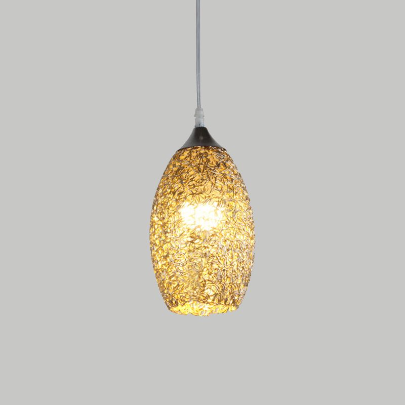 Chrome Elliptical Pendulum Light Modern 1 Head Aluminum Ceiling Suspension Lamp with Hollowed Out Design