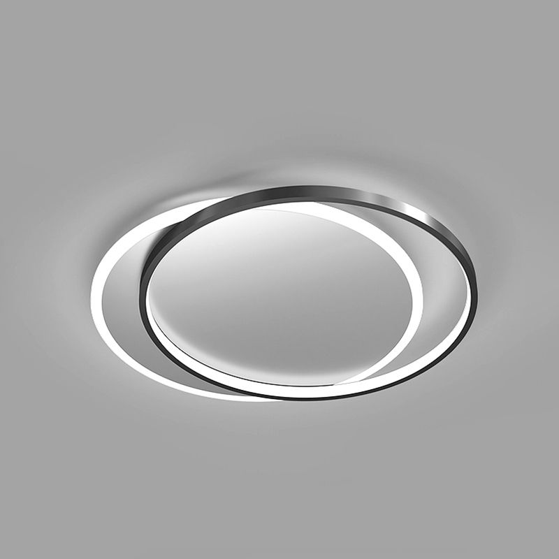 Round Shade Metal Flush Ceiling Light Modern Style 2 Lights Flush Mount Fixture in Black