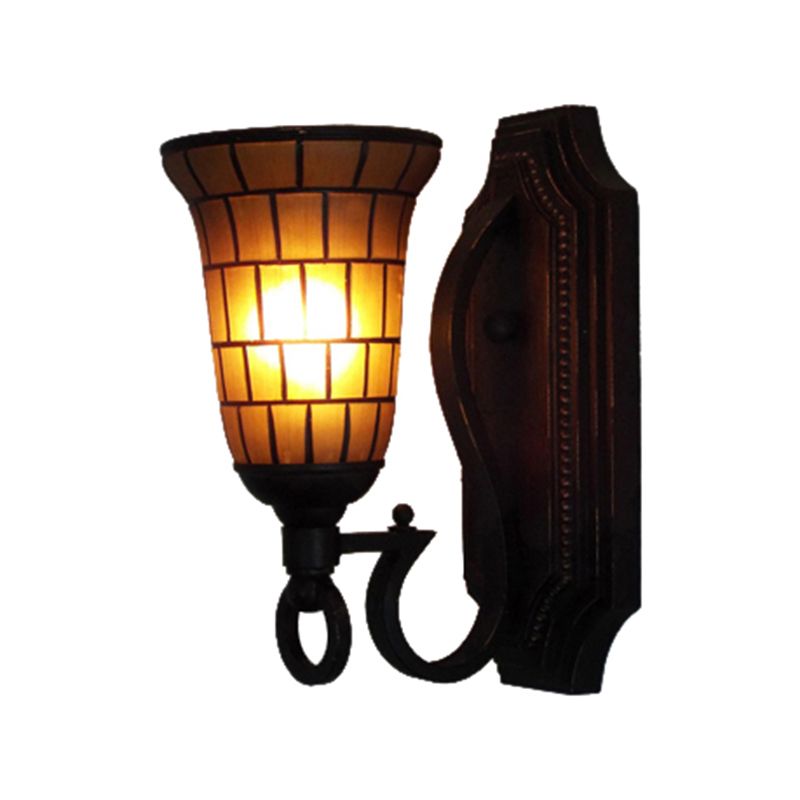 1 Head Slim Bell Wall Sconce Retro Loft Glass Wall Light in Yellow for Library Cafe