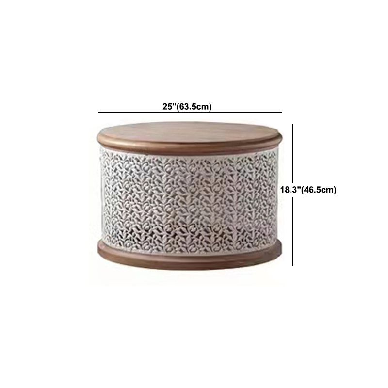 French Country Round Distressed Coffee Table Solid Wood Cocktail Table