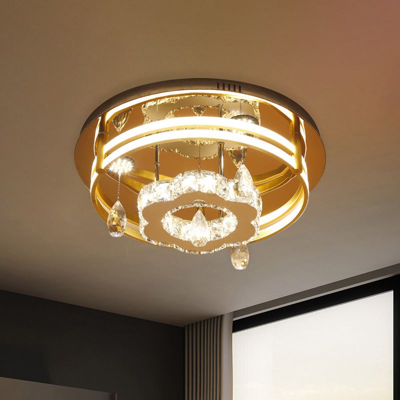 LED Faceted Crystal Flushmount Ceiling Fixture Simple Chrome Blossom Flush Light for Bedroom