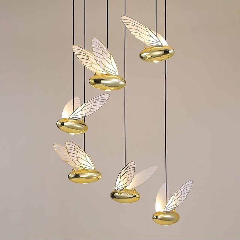 Gold Wing Hanging Lamp Fixture Simplicity LED Acrylic Pendant Lighting for Dining Room
