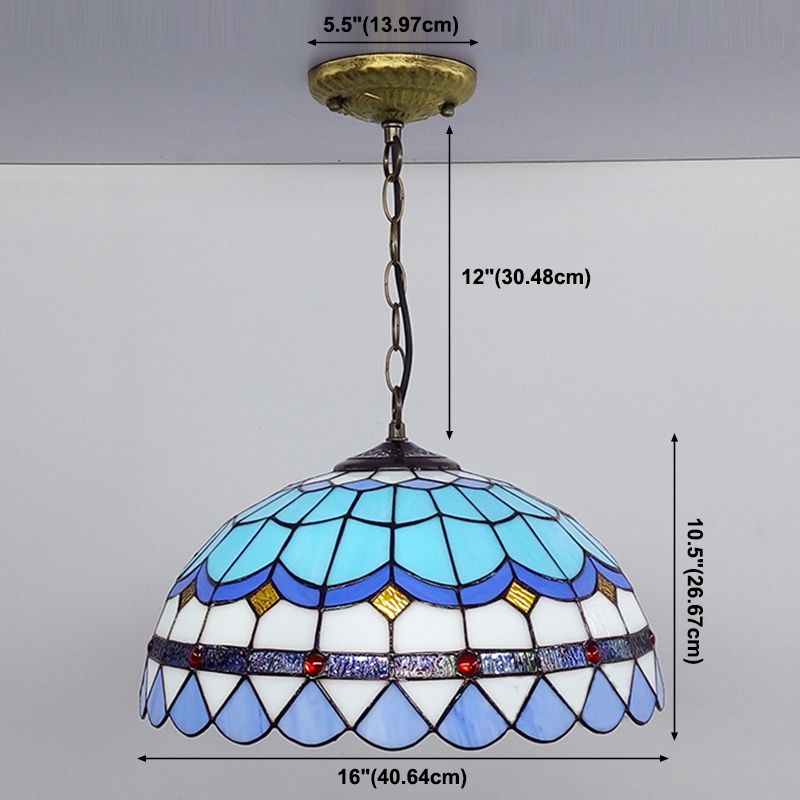 Tiffany Style Pendant Lamp with Glass Shade Dinning Room Suspension Lighting Fixture