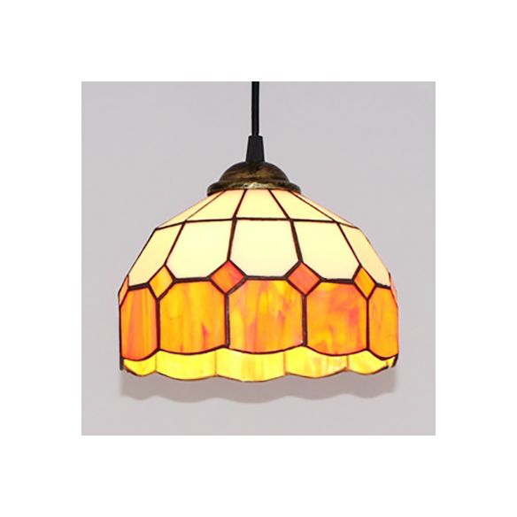 Hemisphere Pendant Light 1 Bulb Pink/Blue/Orange Stained Glass Tiffany-Style Ceiling Suspension Lamp