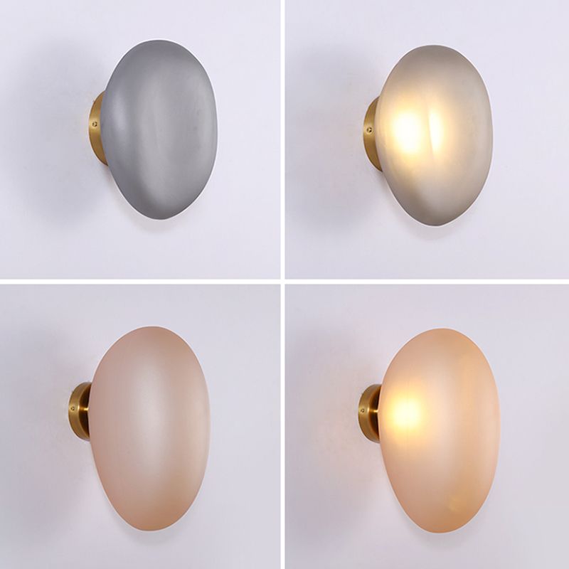 Nordic Style Iron Wall Light Cobblestone Shape Wall Lamp with Glass Shade for Bedroom