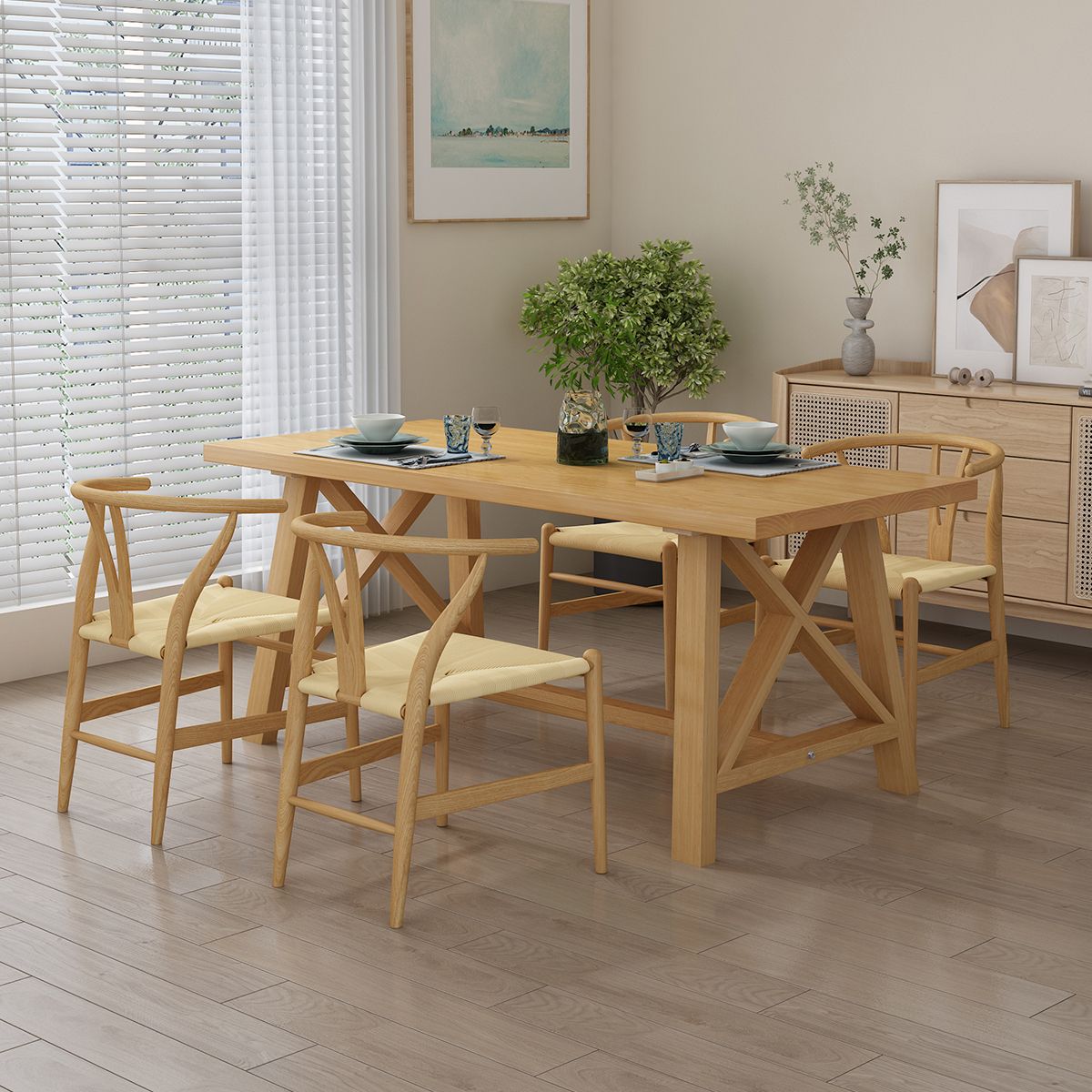 Modern 1/3/4/5 Pieces Dining Set Rectangle Pine Wood Dining Table for Dining Room