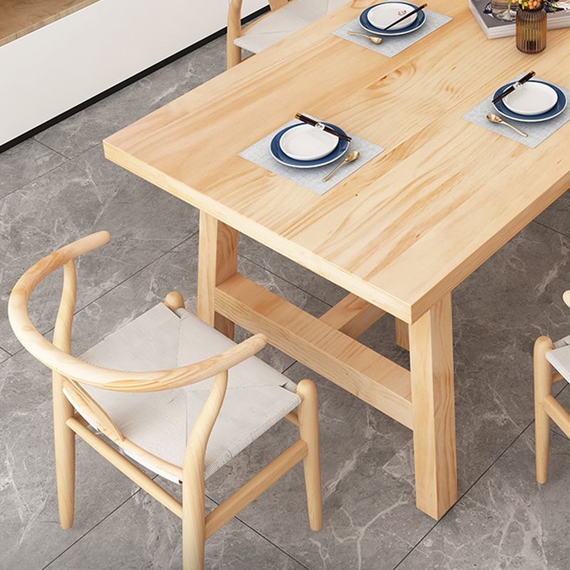 Rectangle Pine Solid Wood Table Modern Dining Table with Double Pedestal