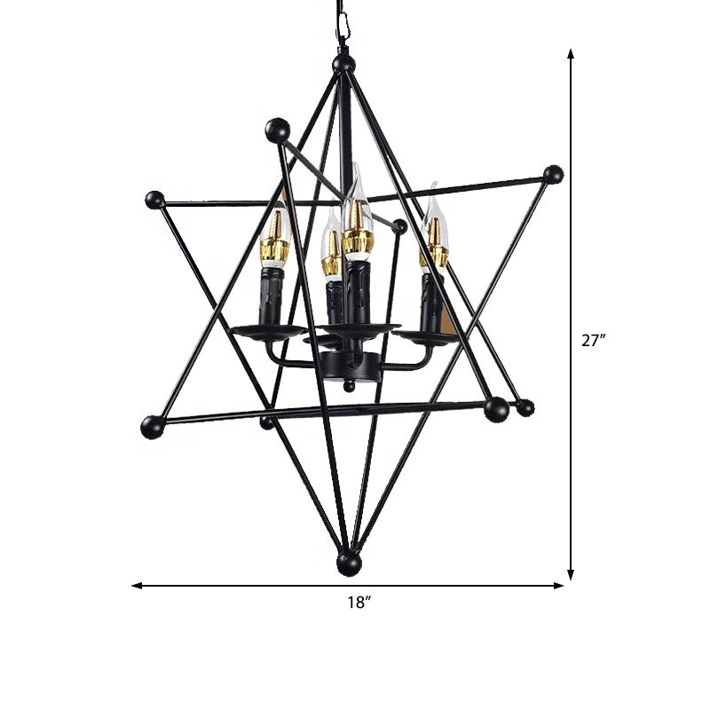 4-LIGHT METAL PROSIBLE CHANDELIER INDUSTRIAL BLAQUE BANDE SALON PENDANT PRENDANT AVEC CAGE