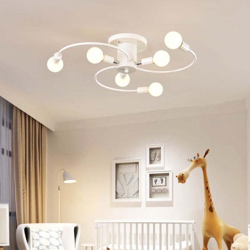 5-Light Semi Flush Mount Industrial Vintage Sputnik Metal Ceiling Fixture for Bedroom