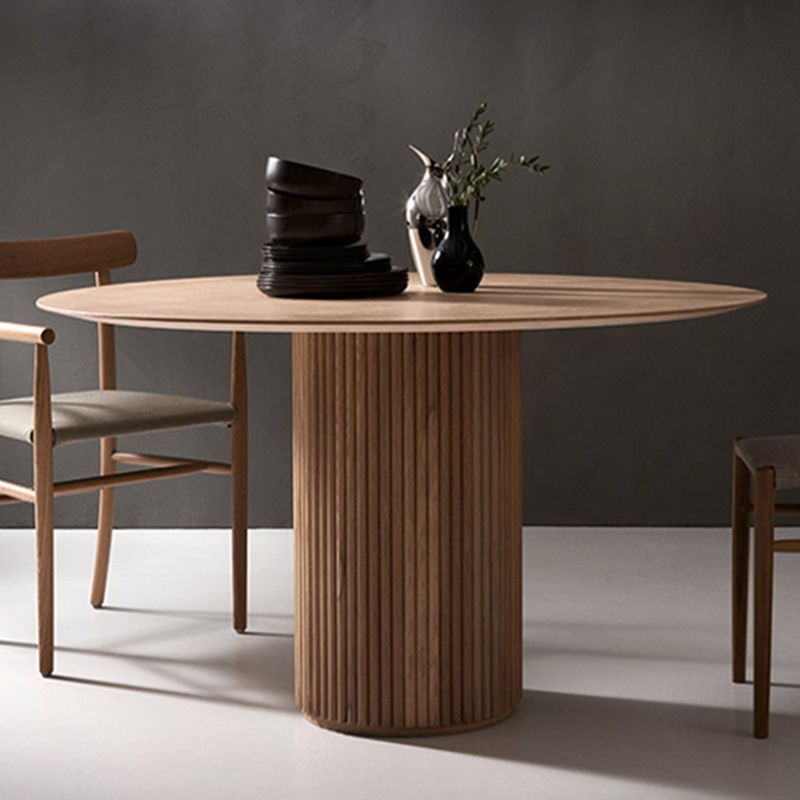 Mesa de comedor redonda contemporánea mesa de madera maciza con base de pedestal