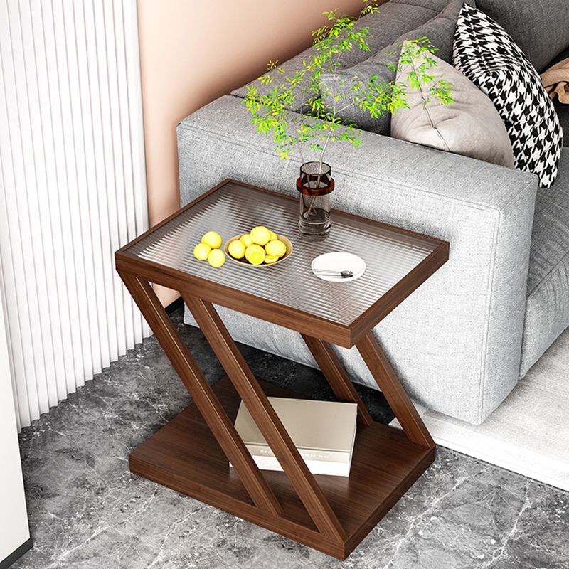 Contemporary Glass Top Wooden Rectangular with Storage Side Table