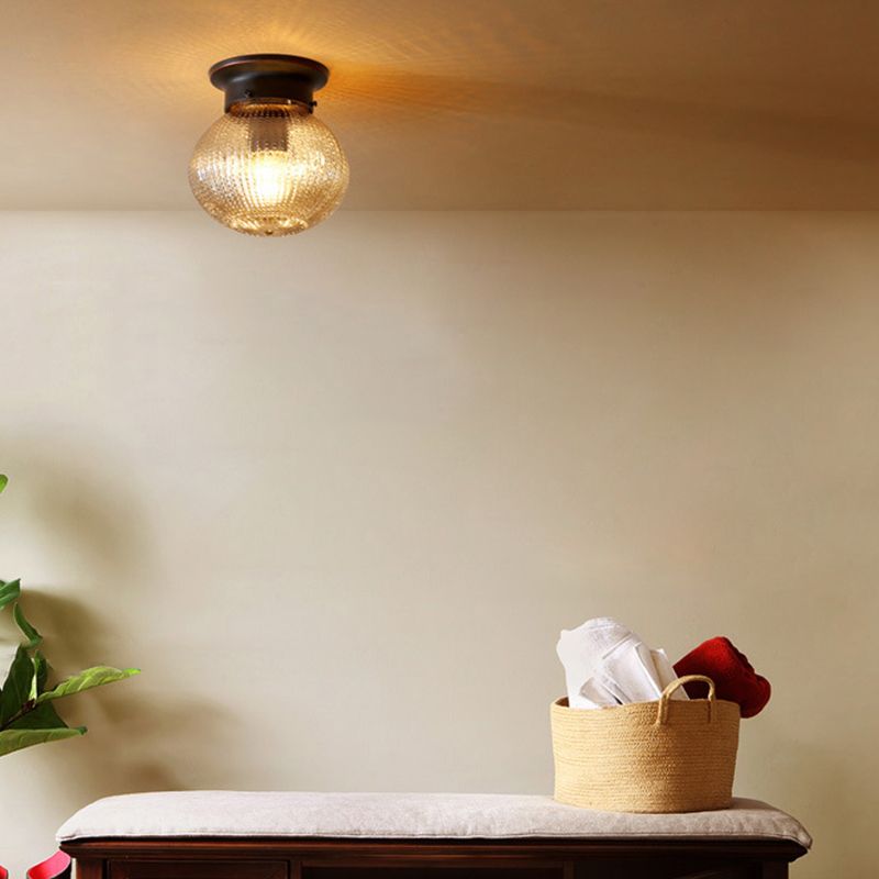 Glass Round Semi Flush Ceiling Light Vintage Aisle Ceiling Mounted Light
