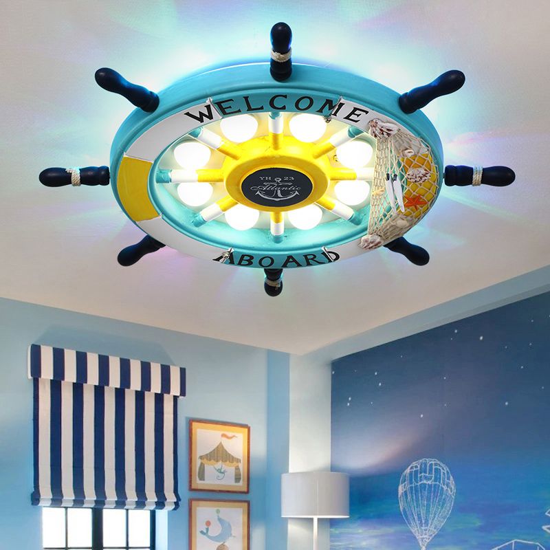 Rudder Kids Room LED Flush Mount Wooden 8 Heads Mediterranean Ceiling Flush Light